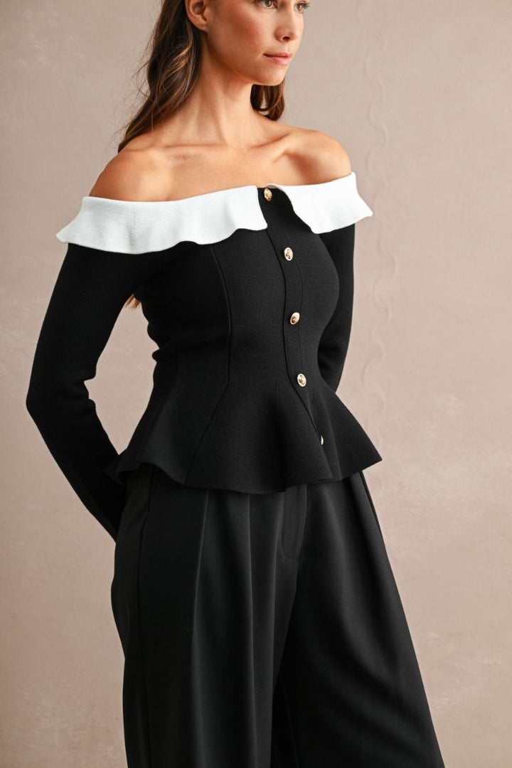 Margaux Contrast Collar Peplum Top