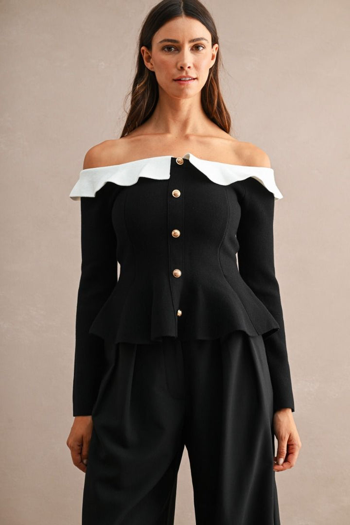 Margaux Contrast Collar Peplum Top