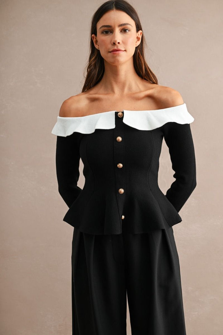 Margaux Contrast Collar Peplum Top