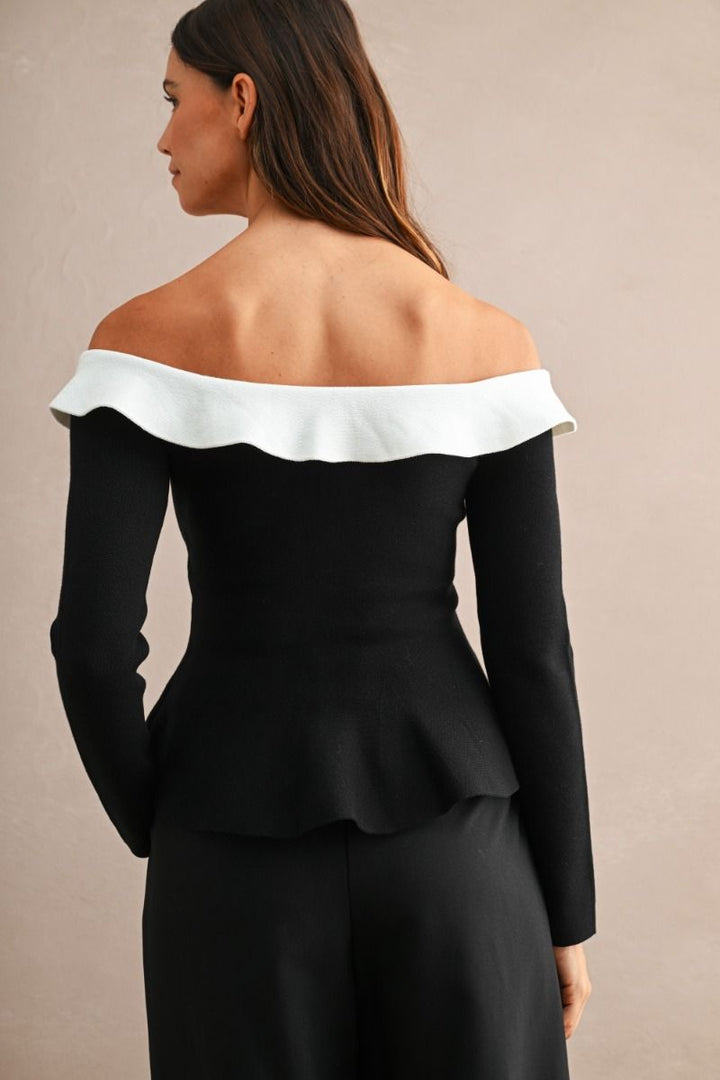 Margaux Contrast Collar Peplum Top