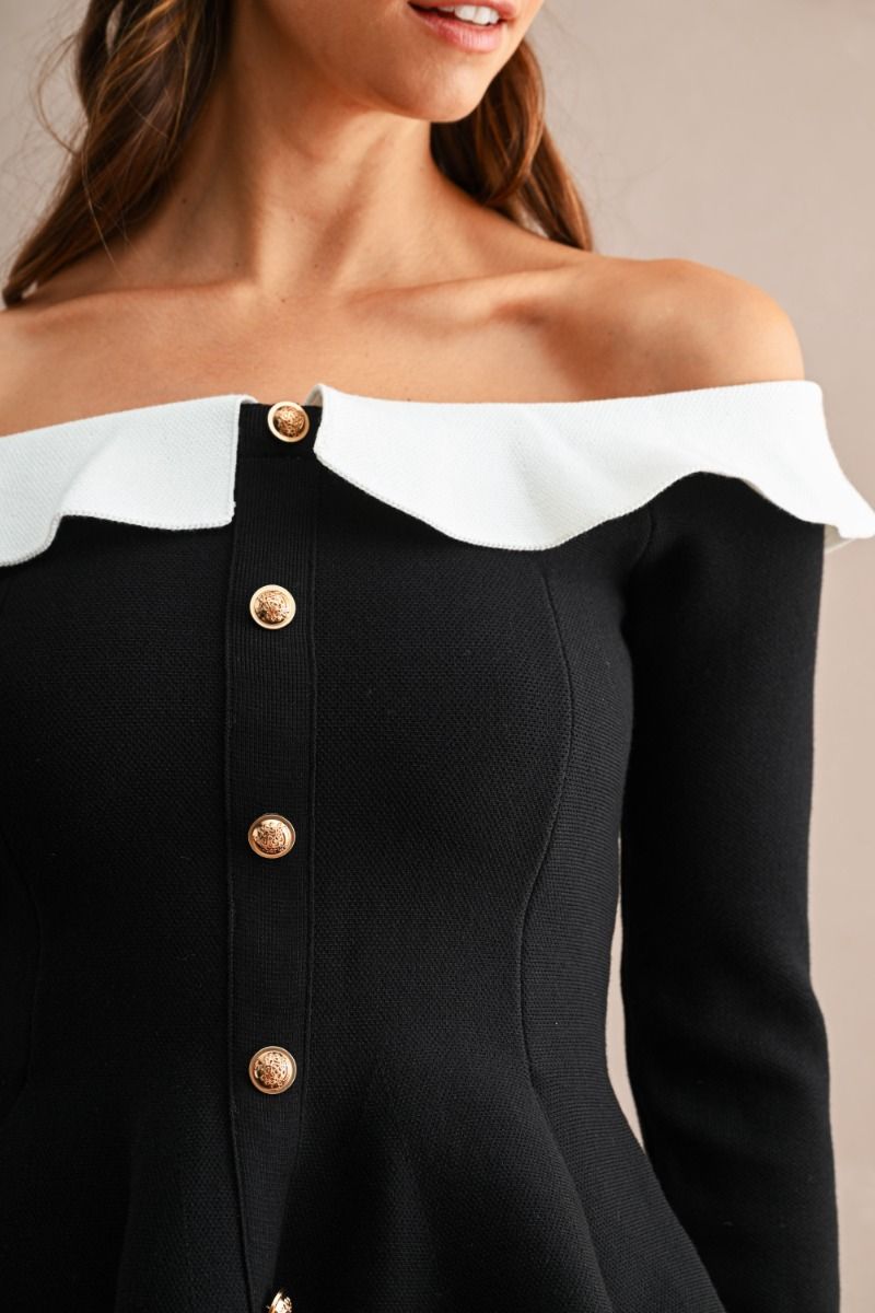 Margaux Contrast Collar Peplum Top