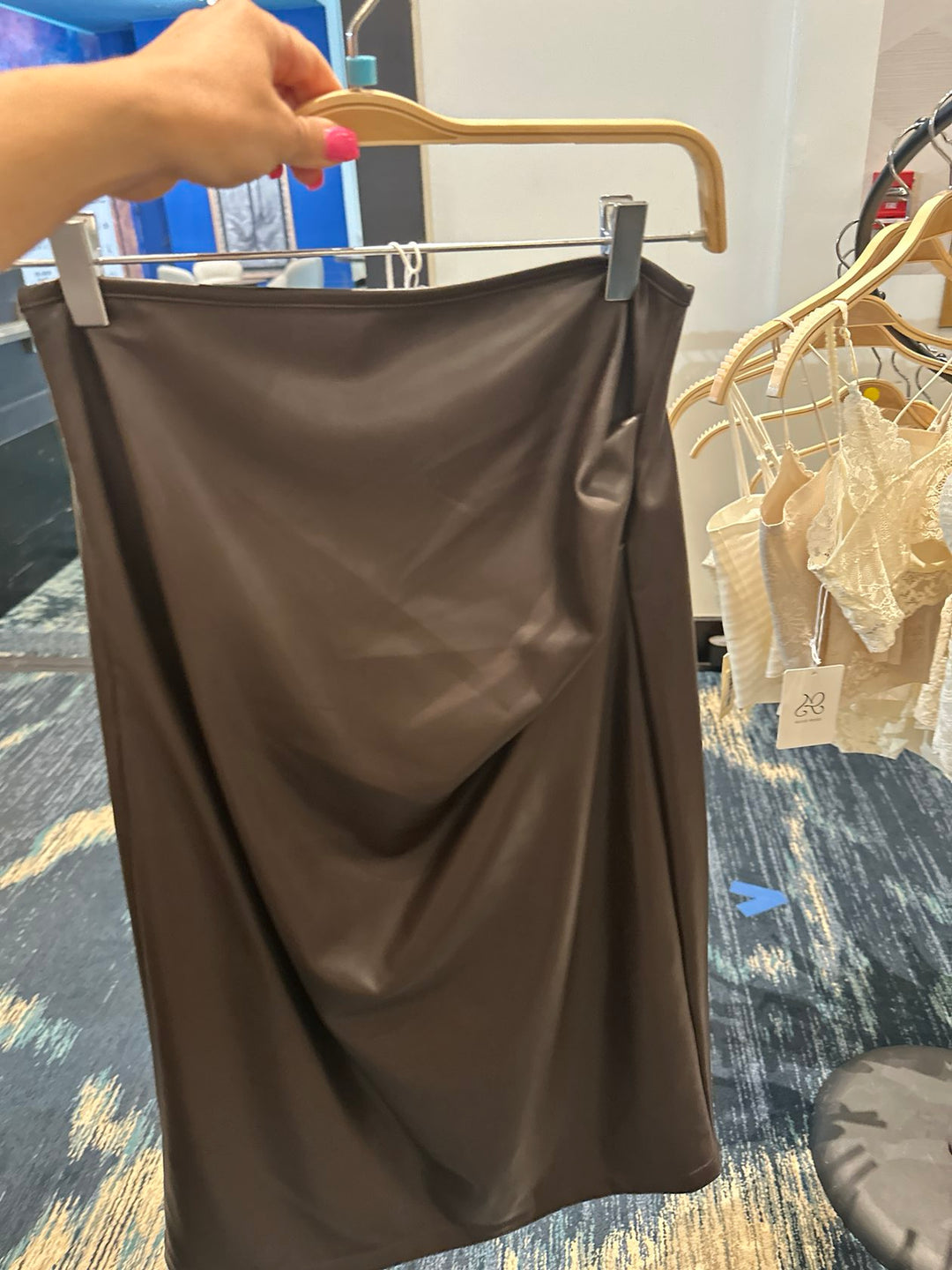 Ruched Faux Leather Midi Skirt