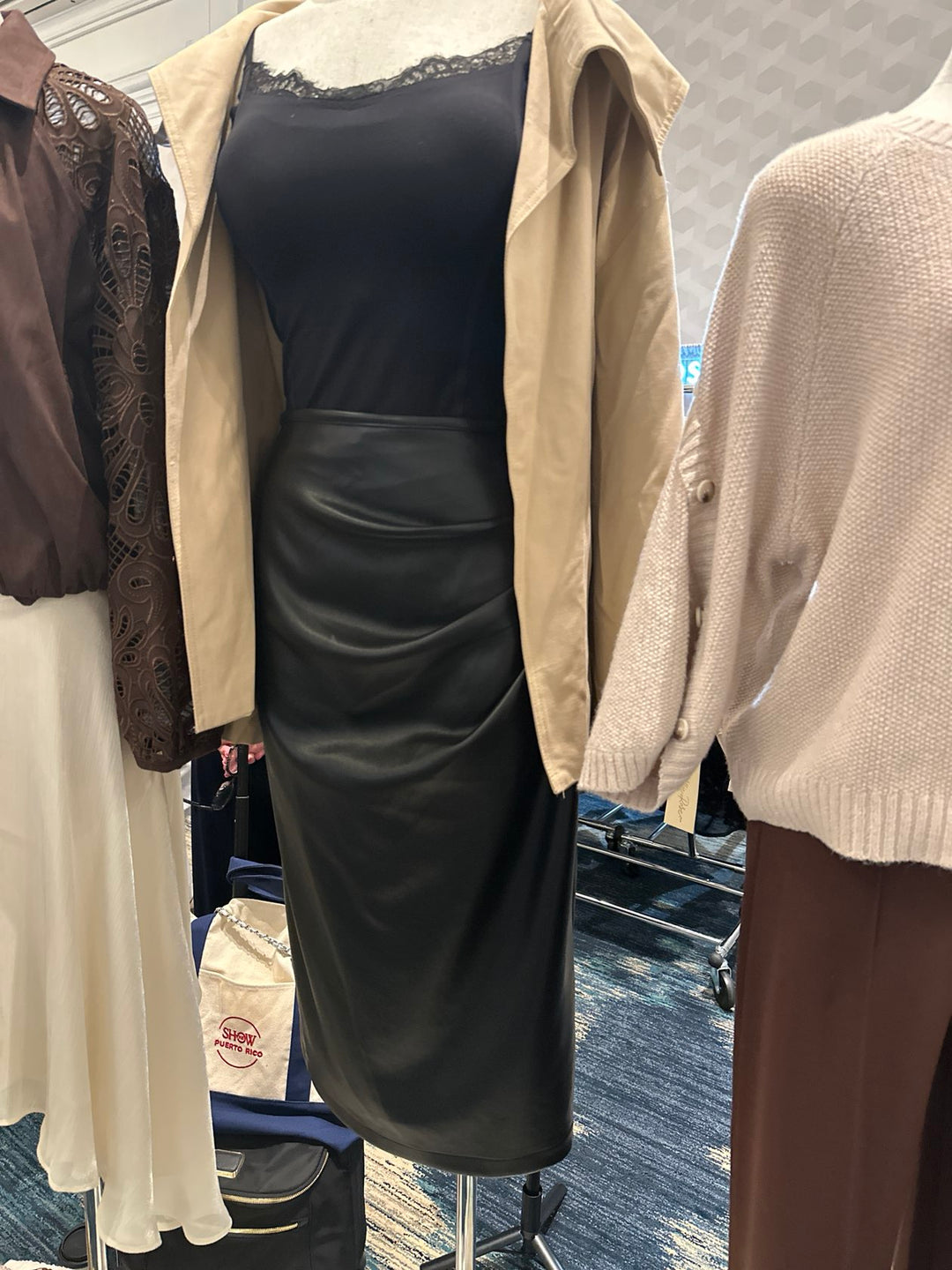 Ruched Faux Leather Midi Skirt