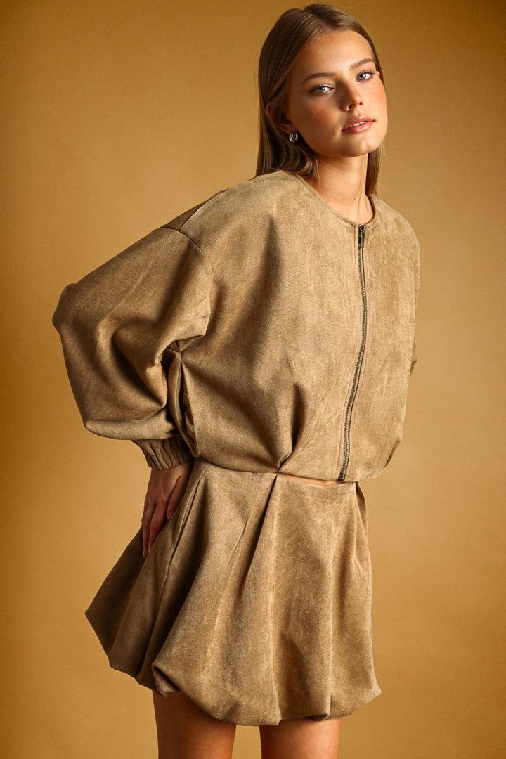 Mocha Muse Suede Bubble Skirt