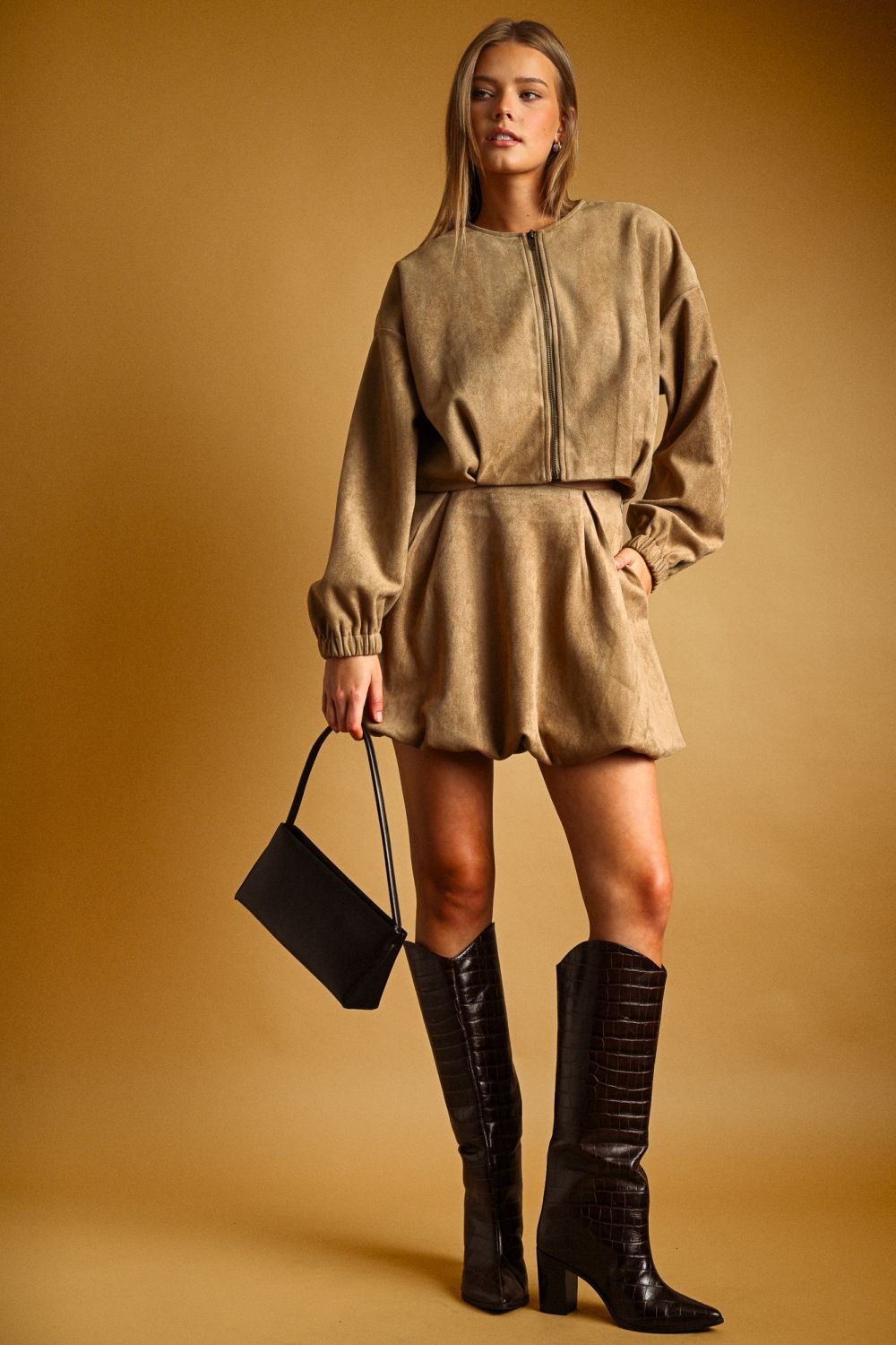 Mocha Muse Suede Bubble Skirt