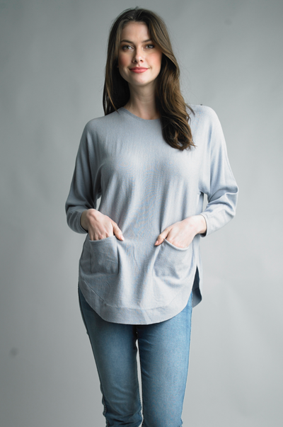 Bailey Button Back Sweater, Silver