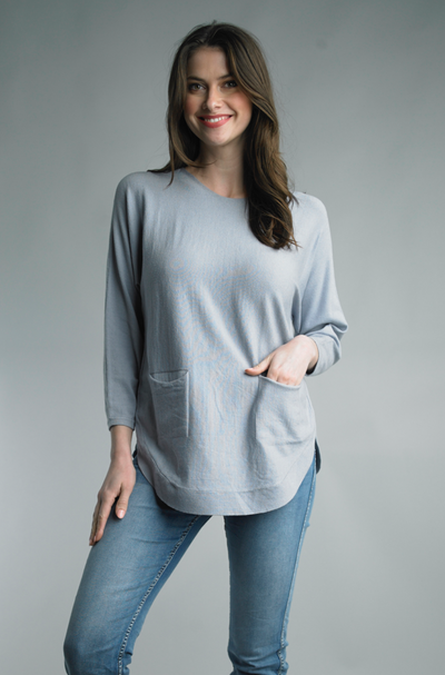 Bailey Button Back Sweater, Silver