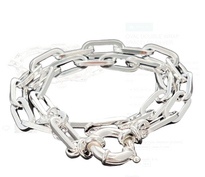 Oval Double Wrap Bracelet, Silver, 5.2mm