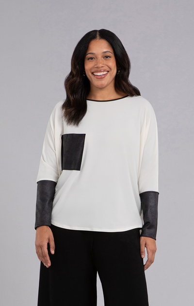 Nu Cinch Top With Faux Leather, Ivory