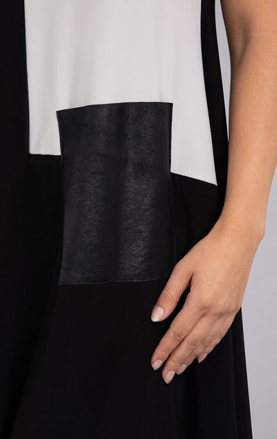 Color Block Pocket Sleeveless Dress, Black/Ivory