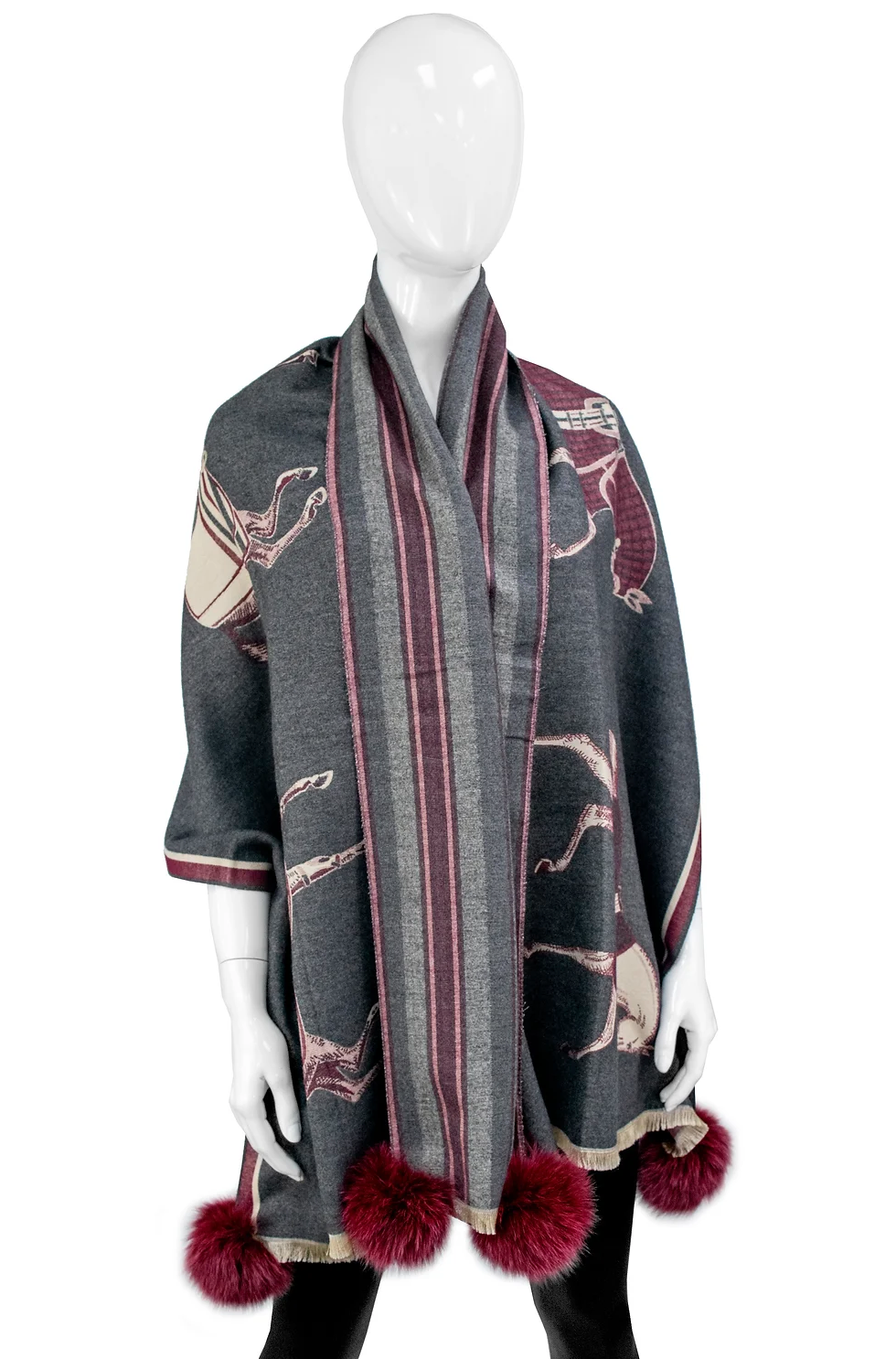 Equine Elegance Pom Pom Scarf, Burgundy