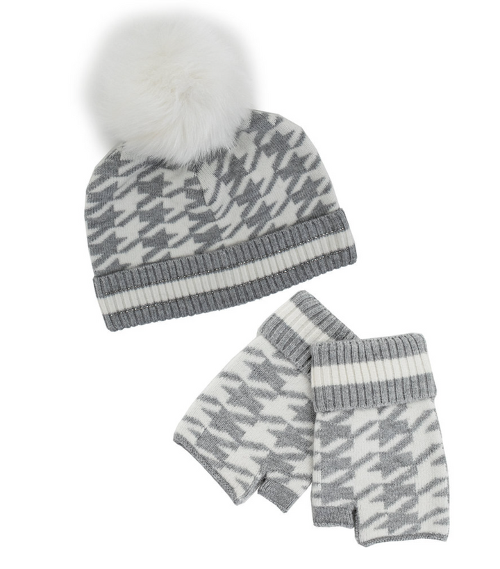 Houndstooth Pom Pom Hat