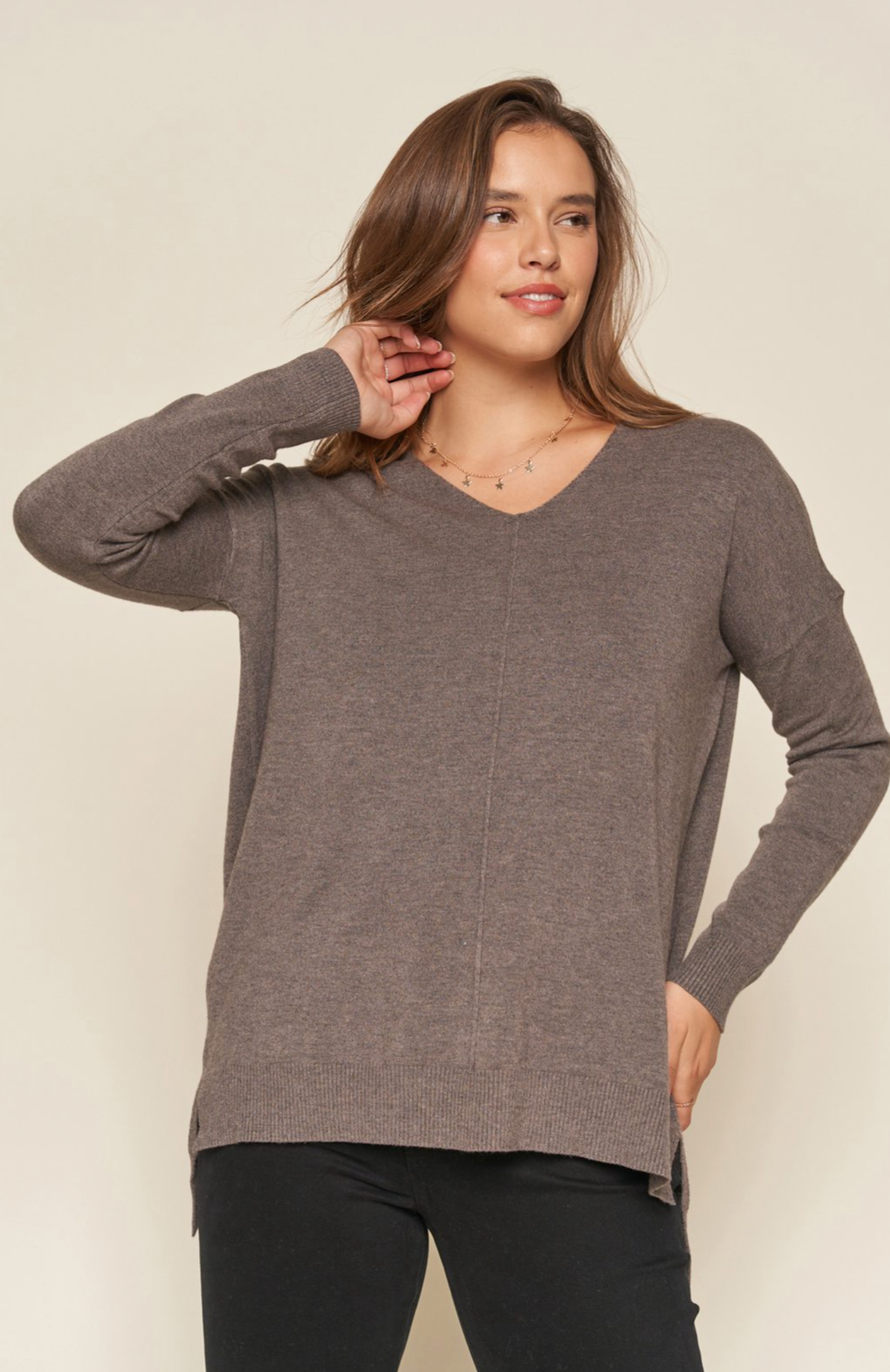 Lexie V-Neck Sweater, Charcoal