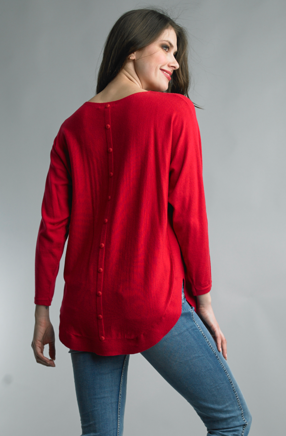 Bailey Button Back Sweater, Red