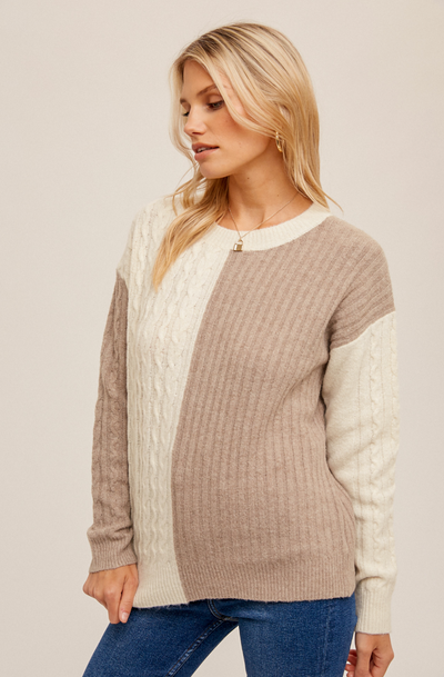 Split Decision Sweater, Camel/Cream