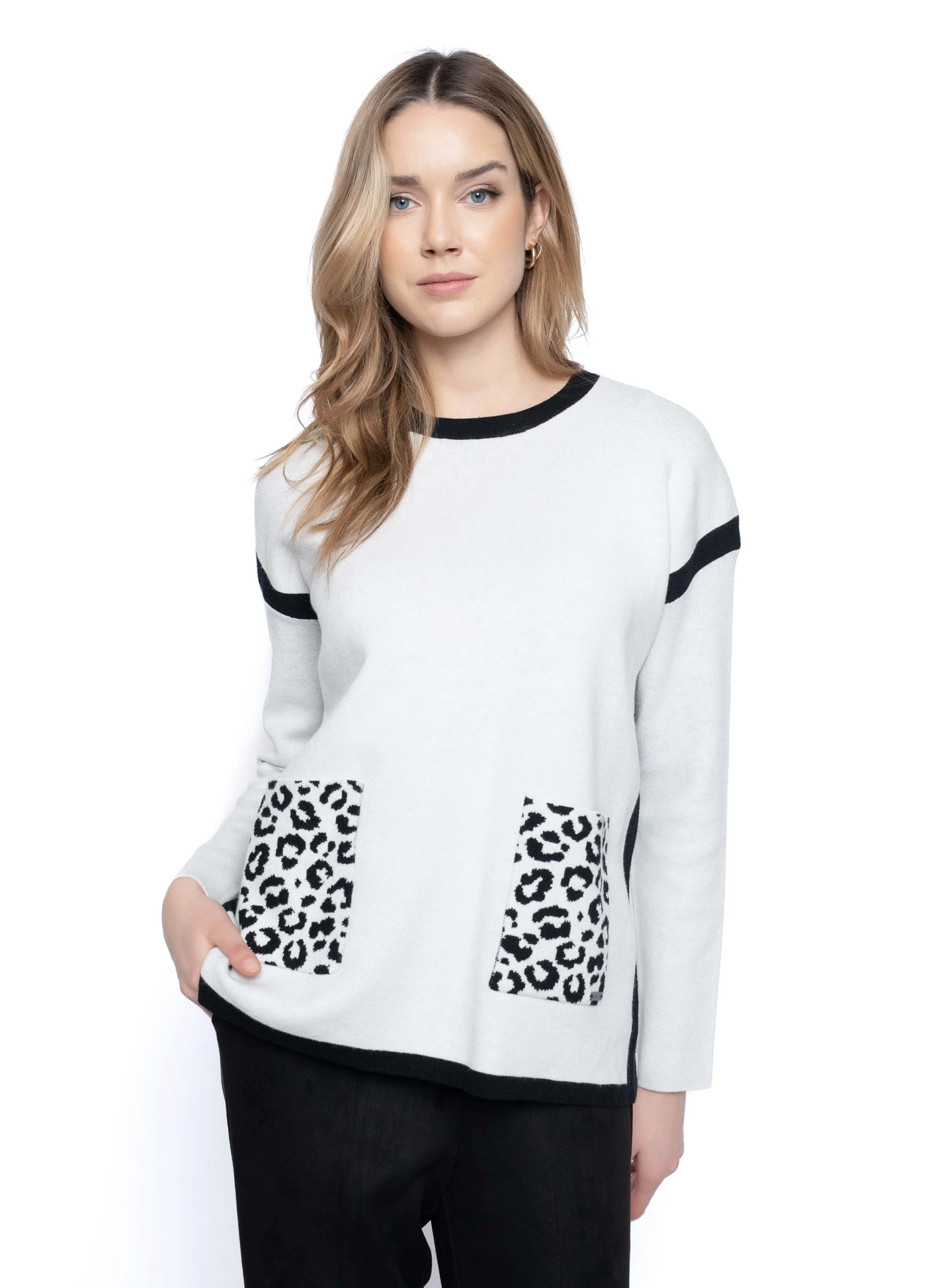 Leopard Pocket Sweater, Black