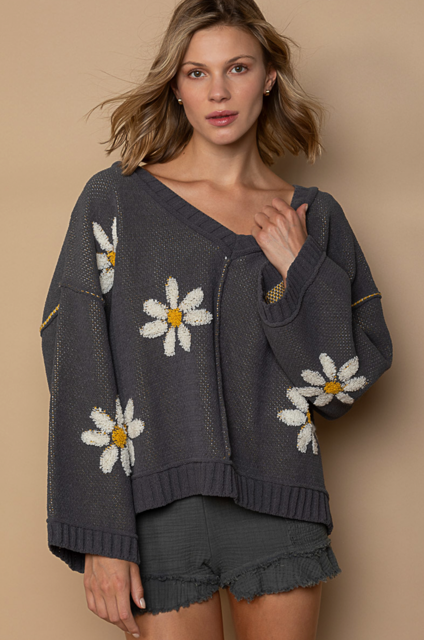 Fearless in Floral Sweater, Charcoal