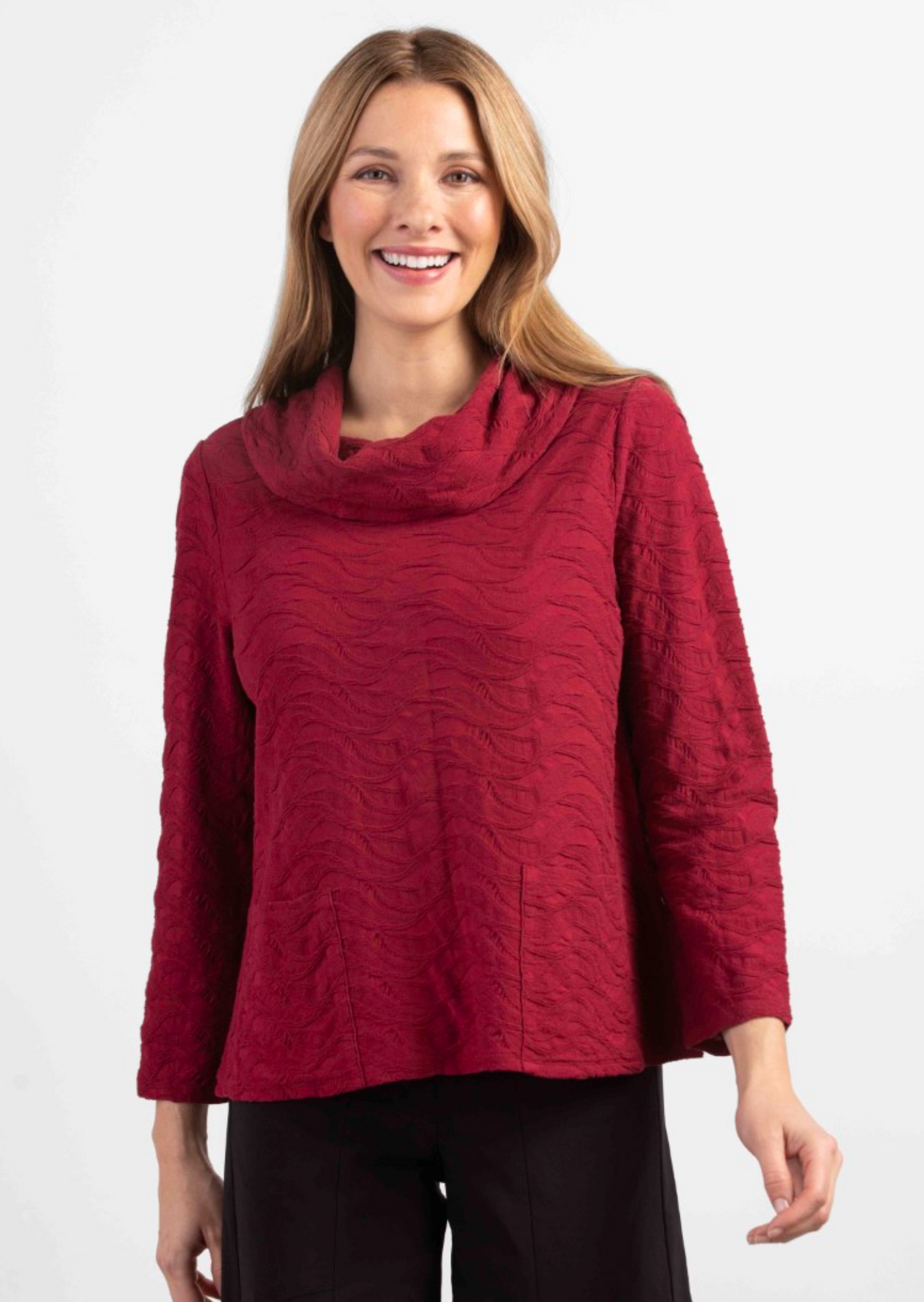 Waterfall Knit Pullover, Cranberry