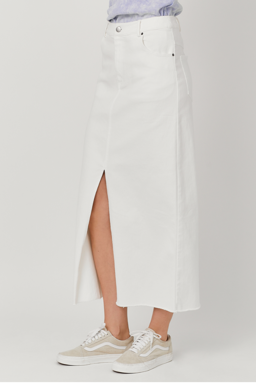 Washed Front Slit Skirt, White