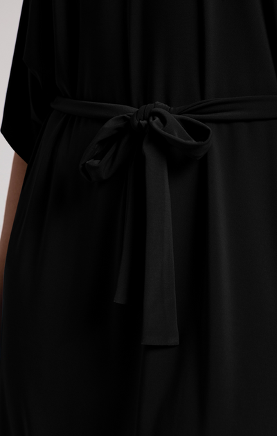 Slouchy V-Neck Dress With Tie, Black