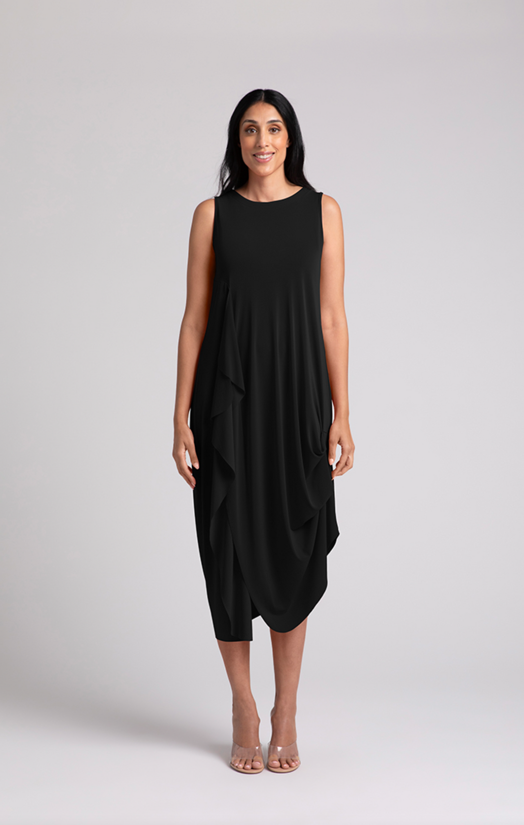 Sleeveless Drama Dress, Black