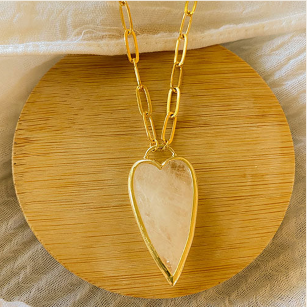 Corazana Heart Necklace, Clear Quartz