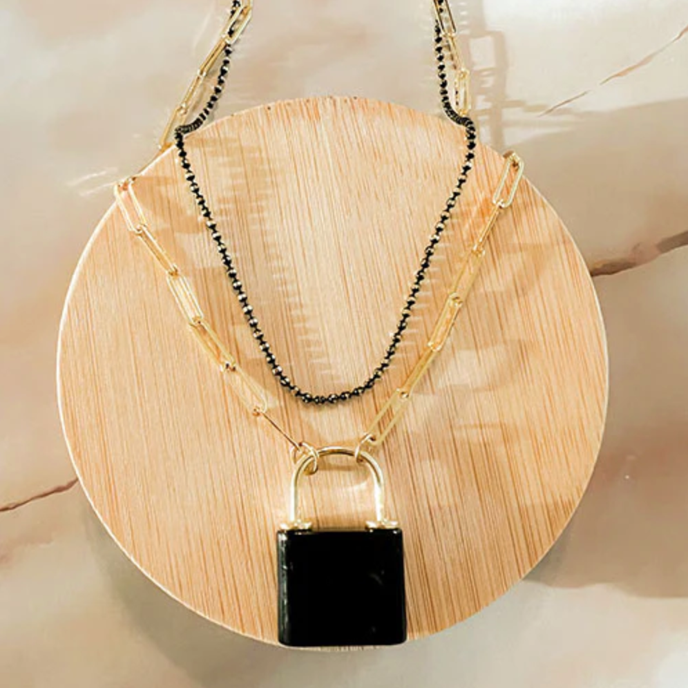 Gemstone Lock Necklace, Onyx