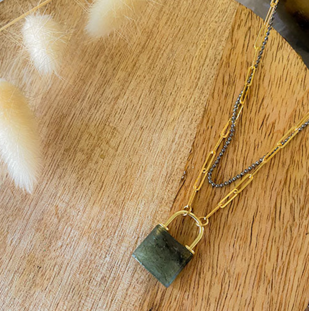 Gemstone Lock Necklace, Labradorite