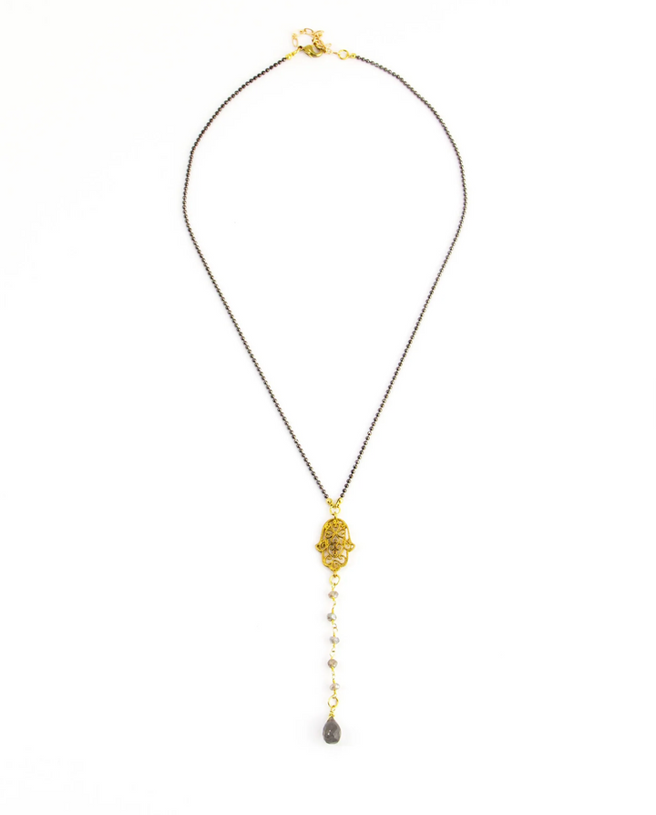 Hamsa Drop Y Necklace