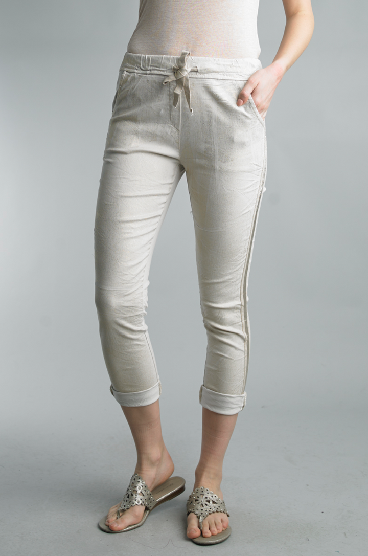 Melting Metallic Joggers, Beige