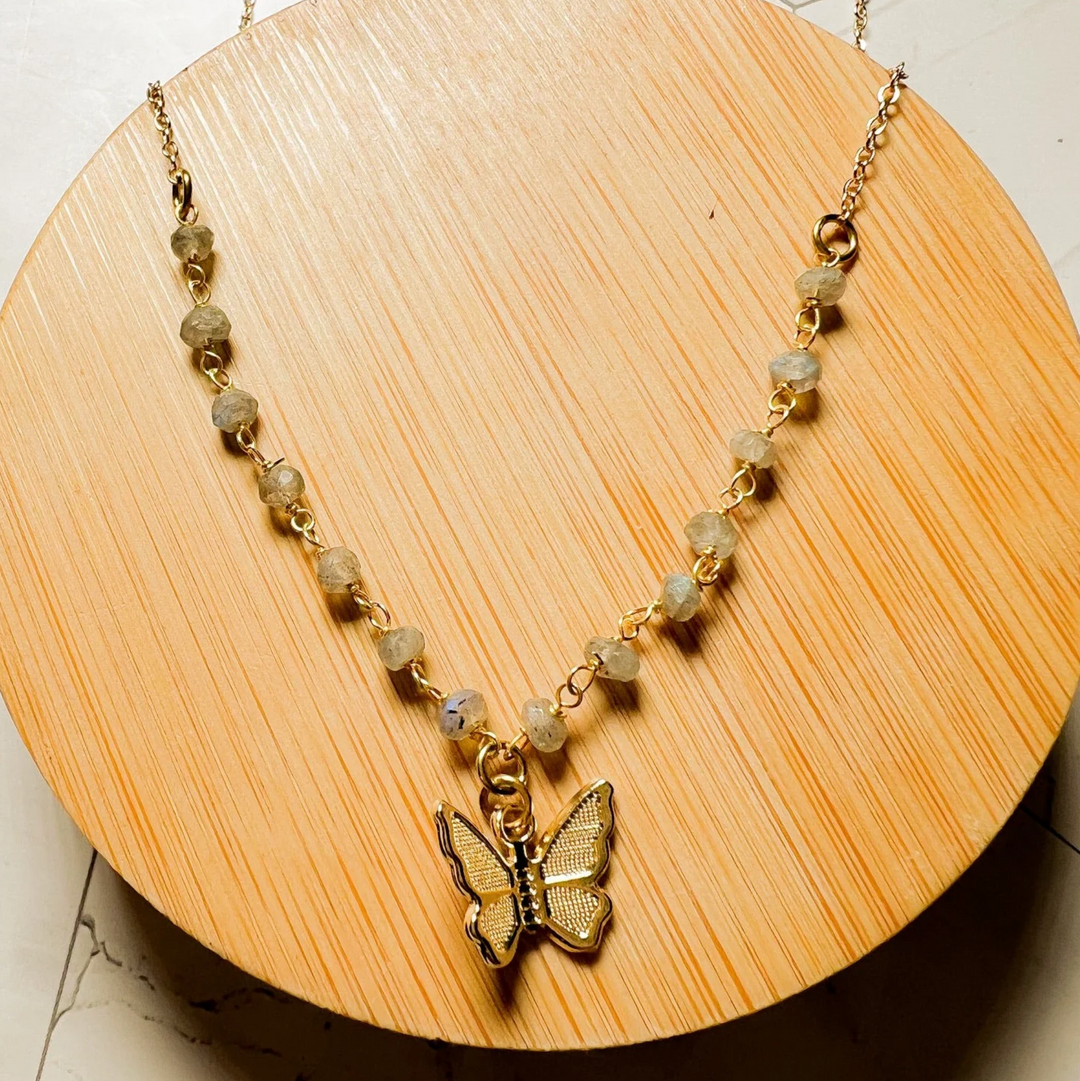 Tiny Butterfly Labradorite Necklace