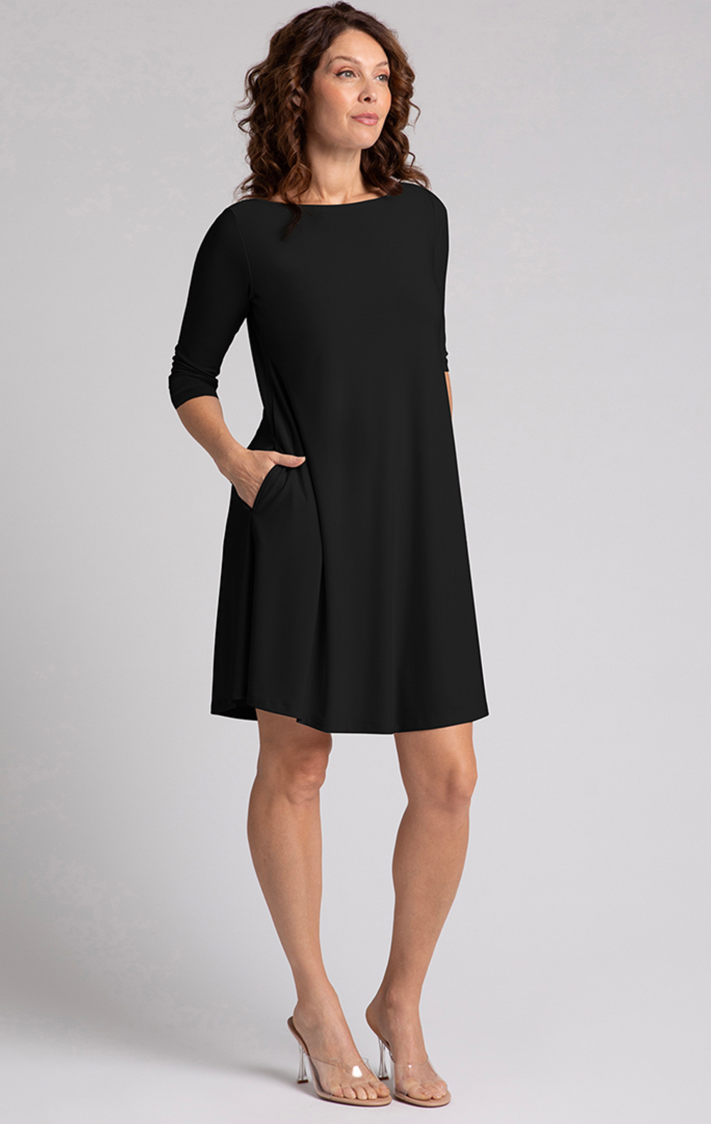 Nu Trapeze Dress 3/4 Sleeve 28174-2 Sympli Black / 6 Nu Trapeze Dress 3/4 Sleeve 28174-2 Sympli Black / 6