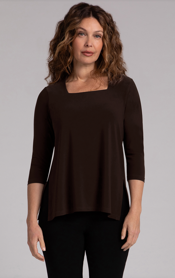 Square Neck Top 3/4 Sleeve, Chocolate