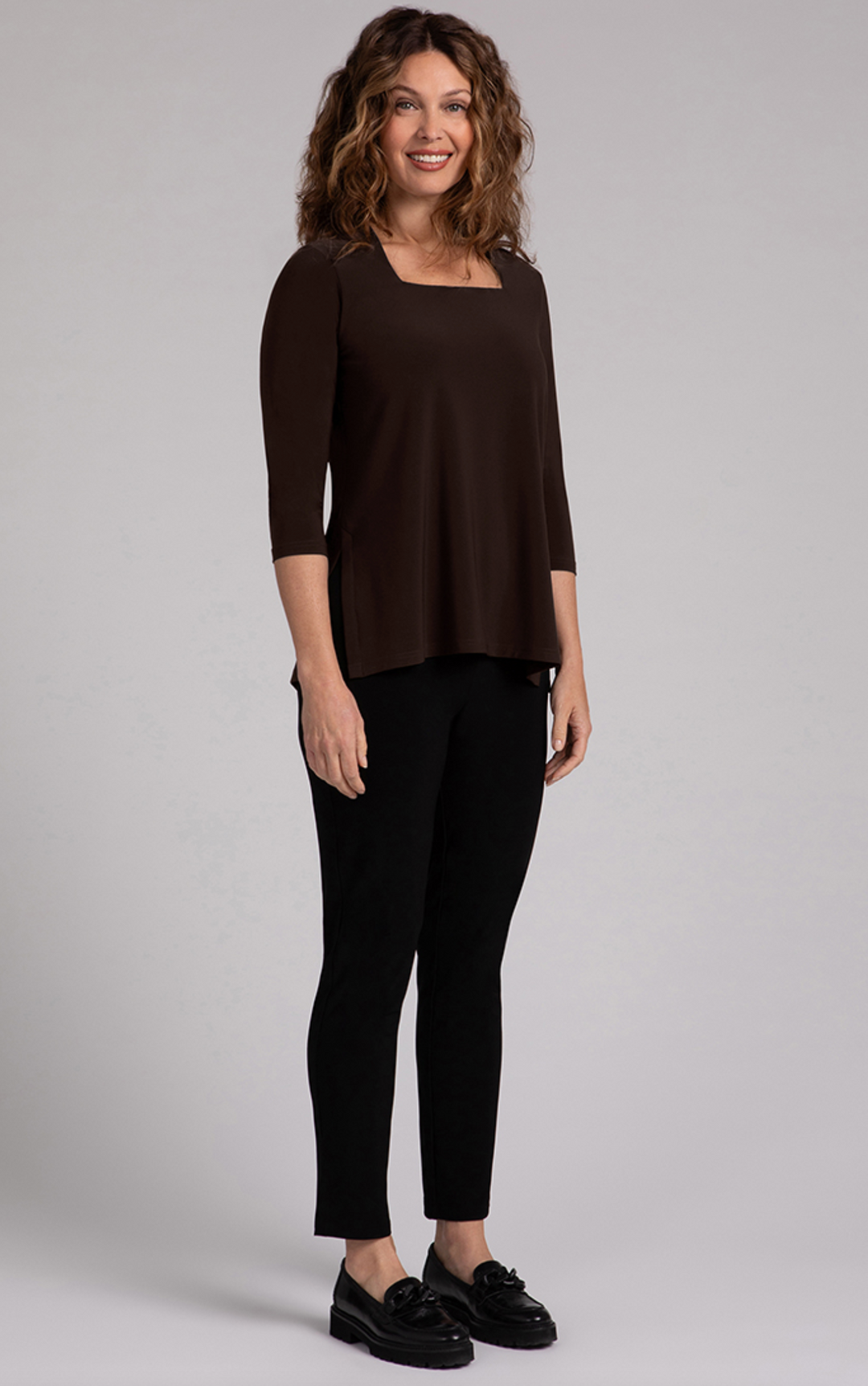 Square Neck Top 3/4 Sleeve, Chocolate