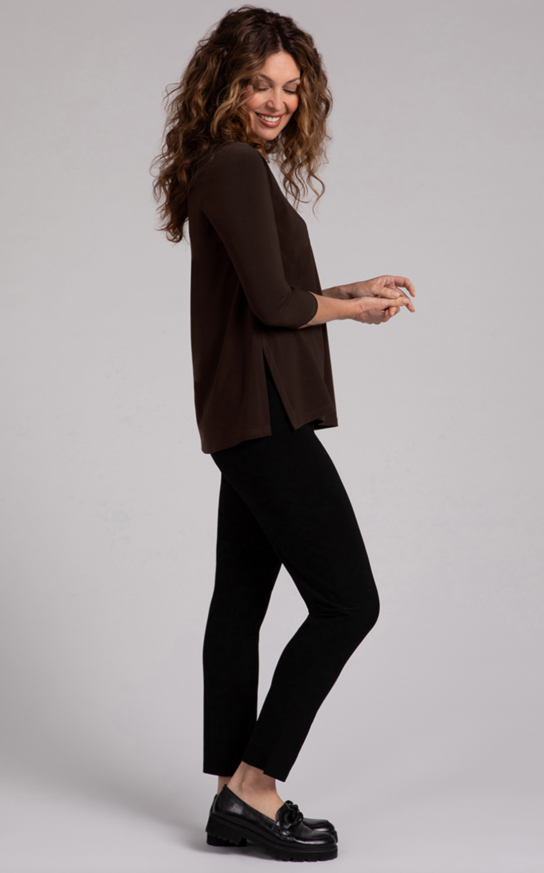 Square Neck Top 3/4 Sleeve, Chocolate