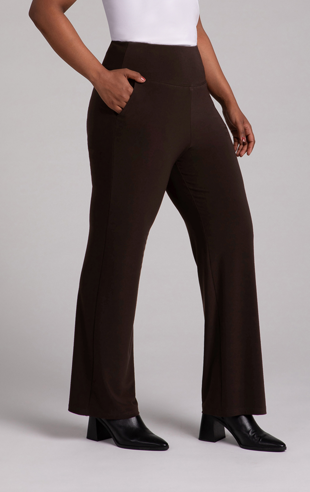 Straight Leg Pant with Yoke, Chocolate