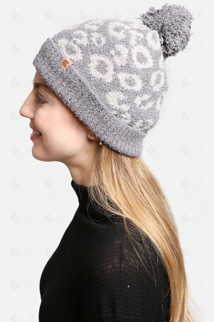 Snow Leopard Pom Pom Hat