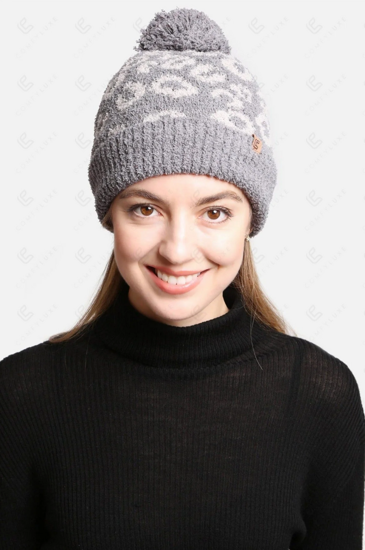 Snow Leopard Pom Pom Hat