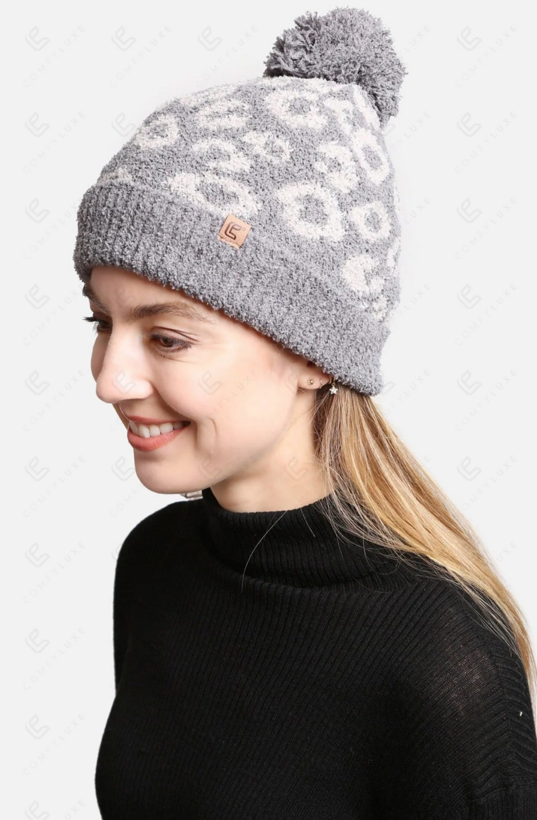 Snow Leopard Pom Pom Hat