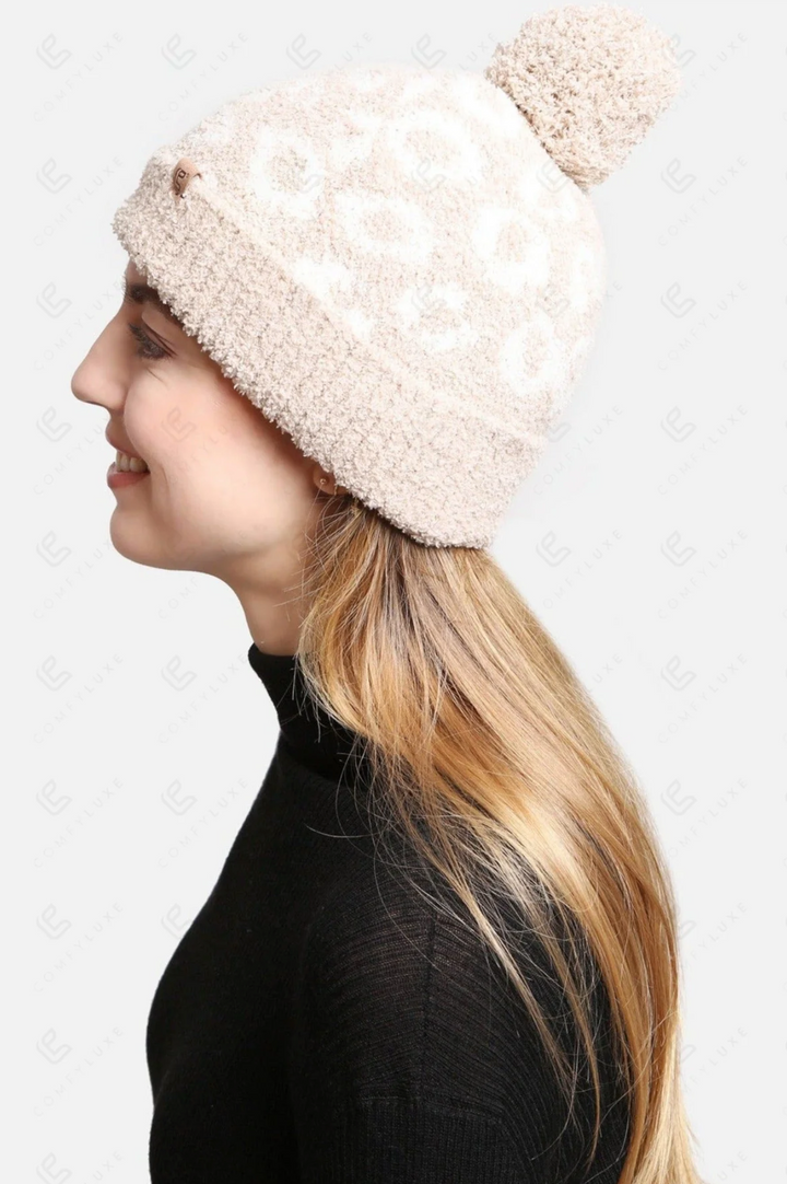 Snow Leopard Pom Pom Hat