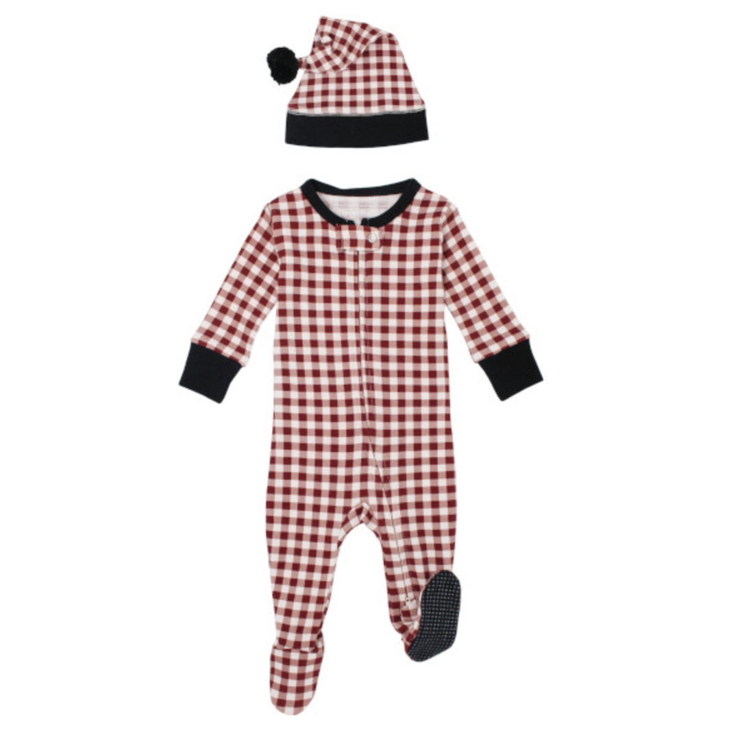 Baby Zipper Footie PJs, Crimson Plaid