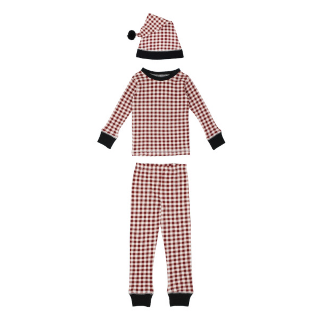 Kids' Holiday PJ & Cap Set, Crimson Plaid