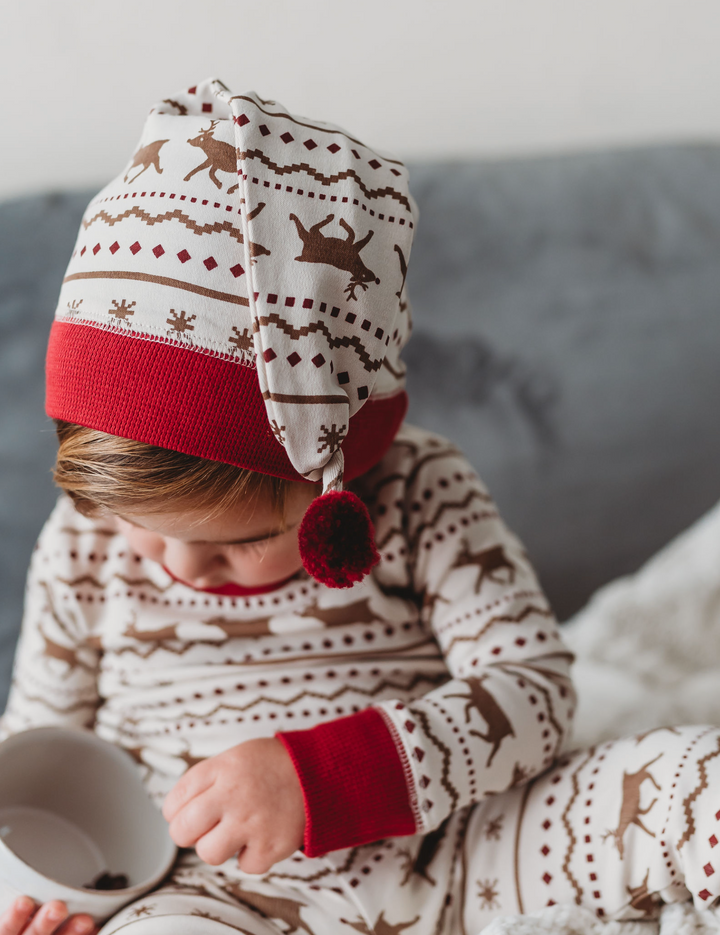 Kids' Holiday PJ & Cap Set, Fair Isle Rudolph