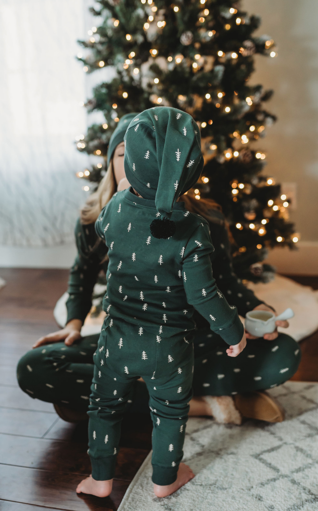 Kids' Holiday PJ & Cap Set, Pine Tree