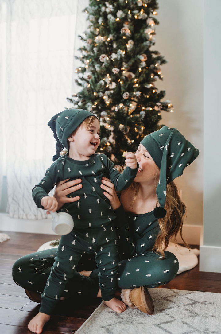 Kids' Holiday PJ & Cap Set, Pine Tree