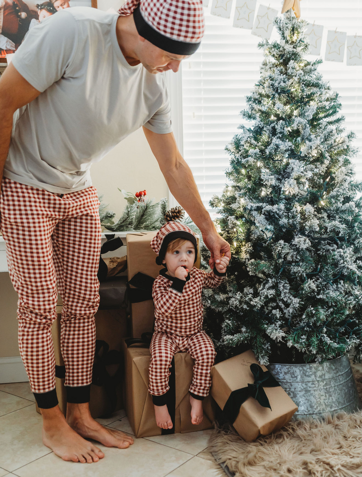 Kids' Holiday PJ & Cap Set, Crimson Plaid