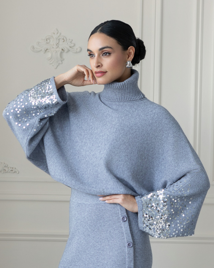 Spotlight Sleeve Cowl Neck Sweater,Final Sale