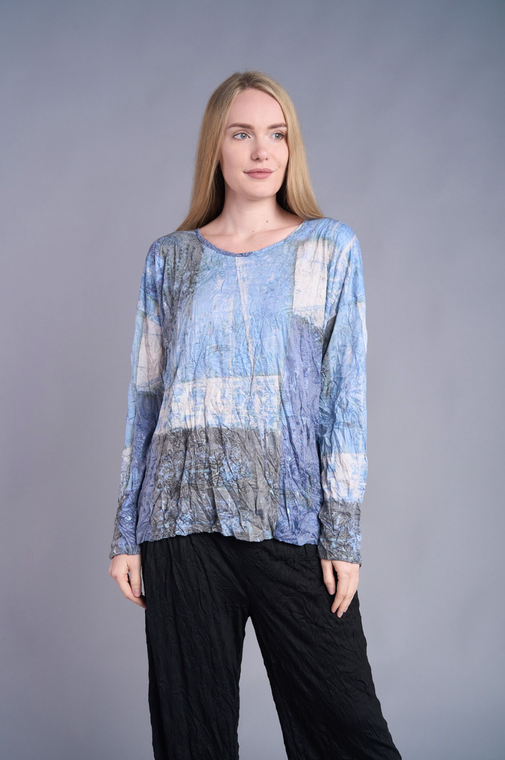Blue Mosaic Crinkle Top