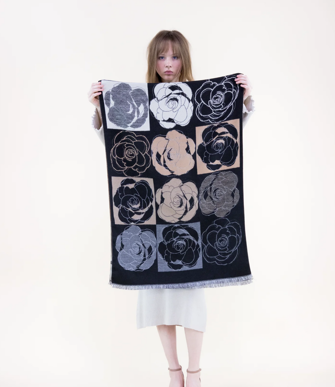 Tonal Rose Grid Scarf