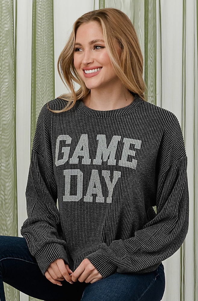 Game On Ribbed Pullover, Grey